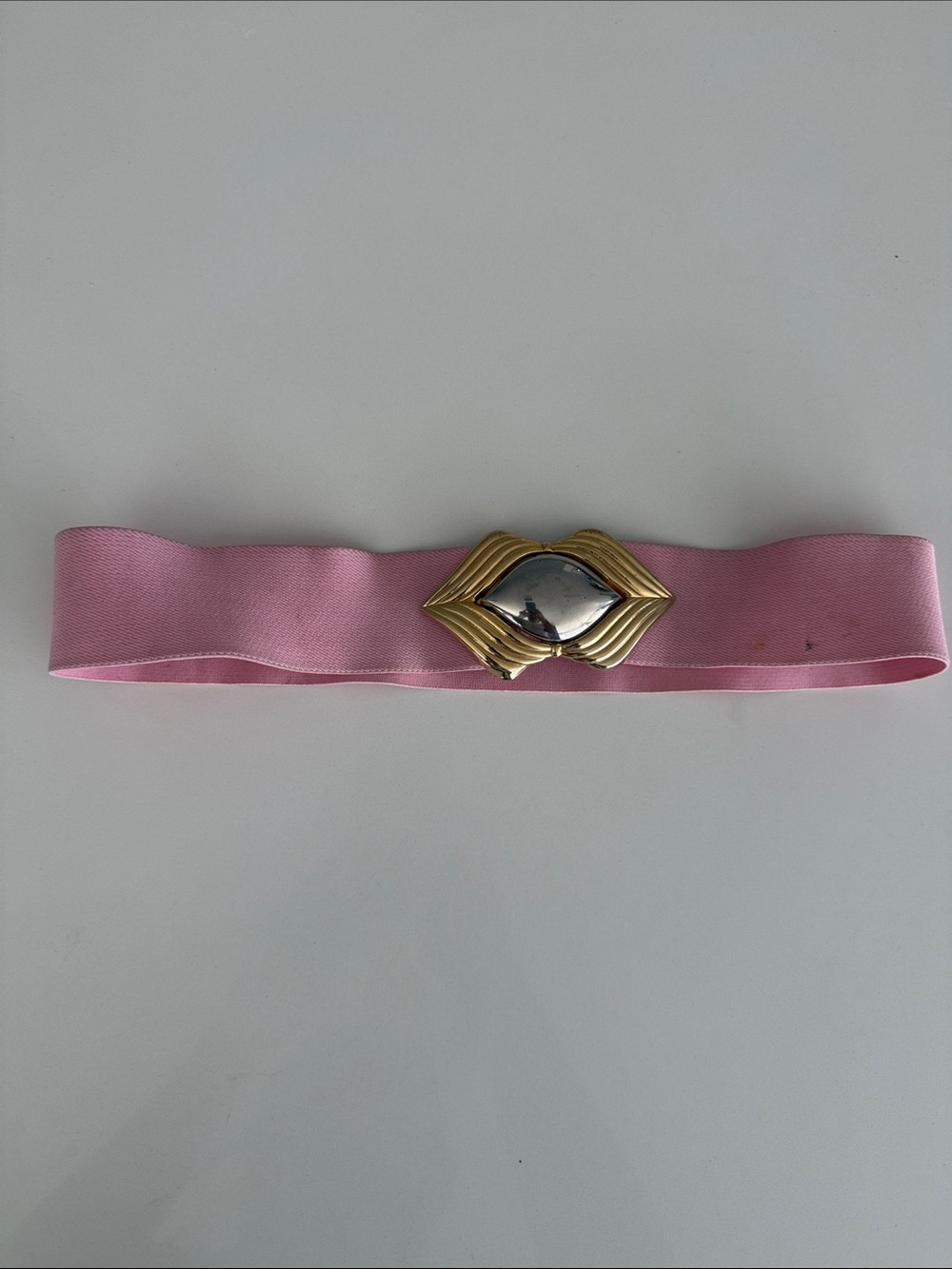 Vintage Pink Elastic Waist Belt with Gold & Silver Decorative Buckle